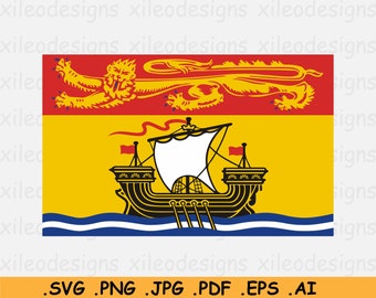 Drapeau du Canada du Nouveau-Brunswick, Bannière de la province canadienne de l’AC du Nouveau-Brunswick, Fichier de coupe SVG, Symbole du logo de l’icône graphique vectorielle clipart - svg eps ai png jpg pdf