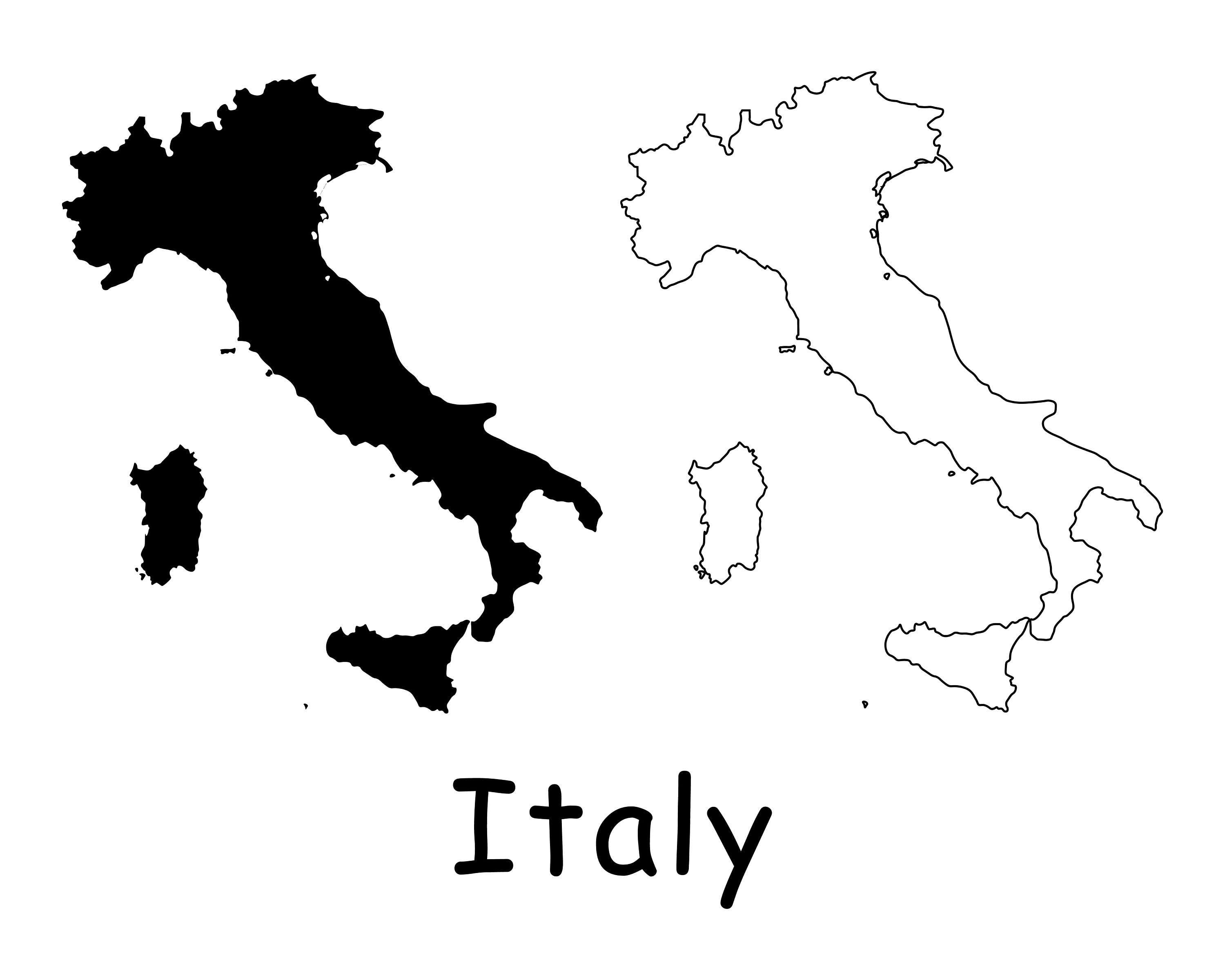 Map of Italy, Italian Map, Black and White Detailed Solid Outline Boundary  Country Map of Italy, Instant Digital Download svg png eps ai