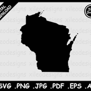 Wisconsin Map SVG, WI USA State Boundary Border, Wisconsinite United States Black Silhouette Cricut Cut File Vector, png jpg jpeg pdf eps ai
