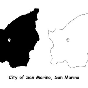 Stadt San Marino, San Marino Karte Hauptstadt Landort Pin Schwarz Weiß Silhouette Umriss Geografie Region Karte jpg svg png ai eps