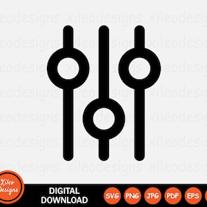 May include: Black and white graphic of two vertical sliders with circular knobs. The sliders are used to adjust volume or other settings.