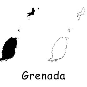 Kaart van Grenada, Grenada kaart, zwart-wit gedetailleerde effen omtrek grens landkaart van Grenada, Instant Digitale Download svg png eps ai