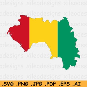 Guinea Flagge Karte SVG, Guinea sVG Cricut Cut Datei, Land Nation Silhouette Outline Atlas, Scrapbook Clipart Vektor Icon, eps ai png jpg pdf