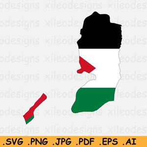 Palestina Vlag Kaart SVG- Palestijnse Cricut Cut File, Country Nation Silhouette Line Atlas, Scrapbook Clipart Vector Icon- eps ai png jpg pdf