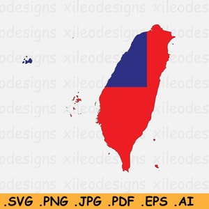 Taiwan Vlag Kaart SVG- Taiwanese Cricut Cut File, Land Natie China Silhouette Line Atlas, Scrapbook Clipart Vector Icon eps ai png jpg pdf
