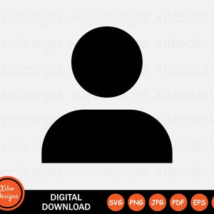May include: Black silhouette of a person icon, with a circular head and a curved rectangular body. The image includes the text "DIGITAL DOWNLOAD" and file type icons. The "Xileo Designs" logo is in the lower left corner.