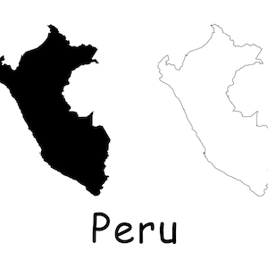 Carte du Pérou, Carte du Pérou, Noir et Blanc Détaillée Ligne à Contour Solide Frontière Carte du Pays du Pérou Set, Téléchargement Numérique Instantané svg png eps ai