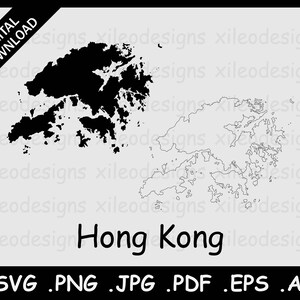 Hong Kong Karte SVG, Hong Kongese HK HKSAR Solid Outline Geography Atlas Border Border, Icon Silhouette Sign Circut cut, png jpg pdf eps ai