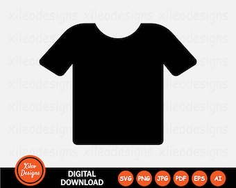 May include: A black silhouette of a t-shirt with short sleeves and a crew neck.