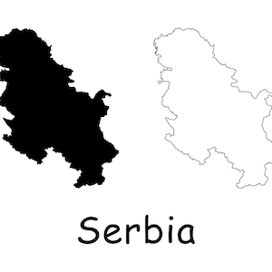 Karte von Serbien, serbische Karte, detaillierte solide Umrisslinie schwarz und weiß, Landkarte von Serbien, sofortiger digitaler Download svg png eps ai