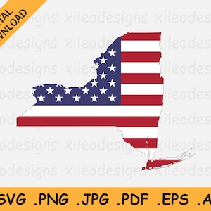 Mapa de Nueva York Bandera de EE.UU. svg, NY USA en la bandera americana, Estado de América Banner Forma Contorno de la frontera, Cricut Cut File Vector Icon eps ai png jpg pdf