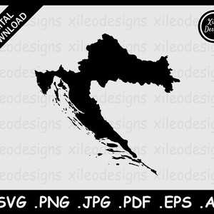 Kroatien Karte SVG, Kroatien Land National Border Border Border, Black Silhouette Cutout Cricut Cut File Vektor Icon, svg png jpg jpeg pdf ai eps