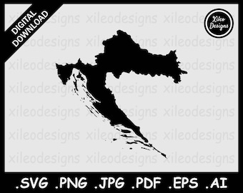 Kroatië Kaart SVG, Kroatische Land Nationale Grens grens, Zwart Silhouet Cutout Cricut Cut File Vector Icon, svg png jpg jpeg pdf ai eps