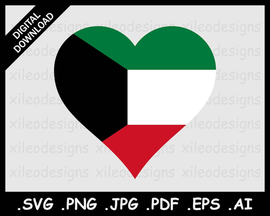 Kuwait Heart Flag SVG, Kuwaiti Love Shape Country Banner, National