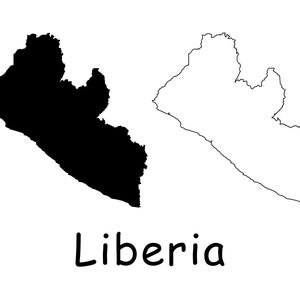 Mapa de Liberia, Mapa de Liberia, Mapa detallado en blanco y negro con contorno sólido, Mapa del país de Liberia, Descarga digital instantánea svg png eps ai