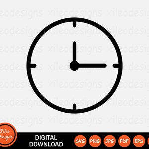 May include: A black and white clock face with a single hand pointing to the three o'clock position.