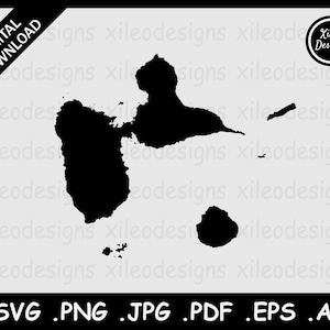 Carte de la Guadeloupe SVG, Carte de la frontière guadeloupéenne, Gwadloup Island Black Silhouette Cricut Cut File Vector Icon, png jpg jpeg pdf eps ai