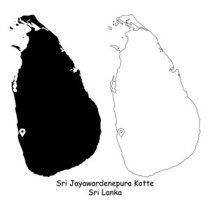Sri Jayawardenepura Kotte Sri Lanka Karte Hauptstadt Landort Pin Schwarz Weiß Silhouette Umriss Region jpg svg png ai eps