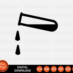 May include: A black and white graphic of a tilted test tube with liquid dripping out. The image includes the text "Xileo Designs" in an orange circle, and "DIGITAL DOWNLOAD" with file type icons.