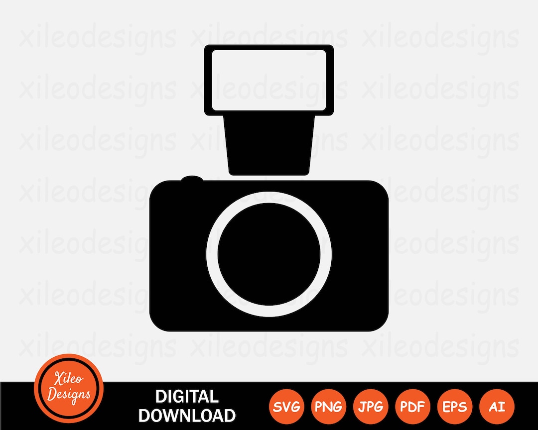 Camera With Flash Icon SVG Photography Photo Capture Sign Symbol Cricut ...