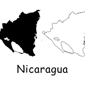 Kaart van Nicaragua, Nicaraguaanse kaart, zwart-wit gedetailleerde ononderbroken lijn grens land Nicaragua kaart Instant Digitale Download svg png eps ai