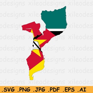 Mozambique Kaart Vlag SVG, Mozambikaanse SVG Cricut Cut File, Land Natie Silhouet Outline Atlas Scrapbook Clipart Vector eps ai png jpg pdf