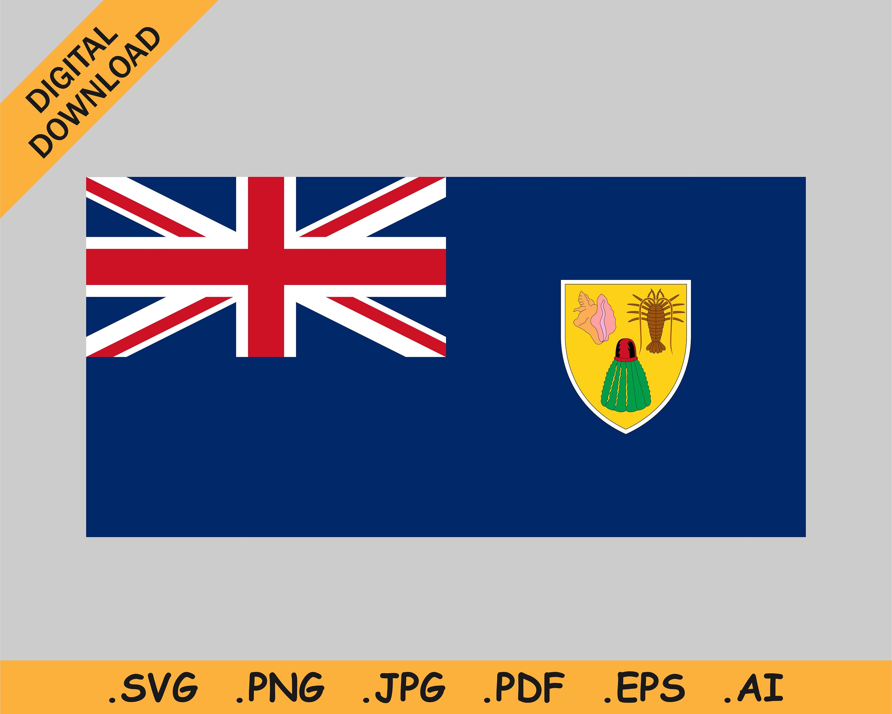 Turks and Caicos Islands Flag SVG - TCI Banner Flag, Cricut Cut File Instant Digital Download Clipart Vector Graphic Icon eps ai png jpg pdf