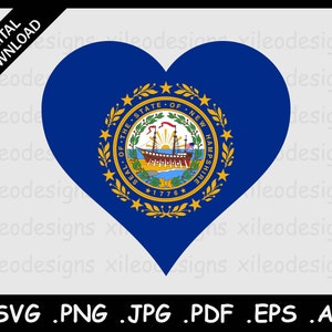 New Hampshire Heart Flag SVG, NH USA Love Shape Flag, Digital Instant Download State Sign Symbol Clipart Emoji Vector, png jpg pdf eps ai