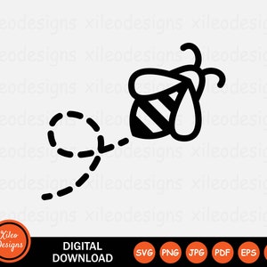 Flying Bee Icon SVG - Insect Flight Path Buzz Fly Route Journey Line Symbol Sign Clipart Cricut Vector Digital Download png jpg pdf eps ai