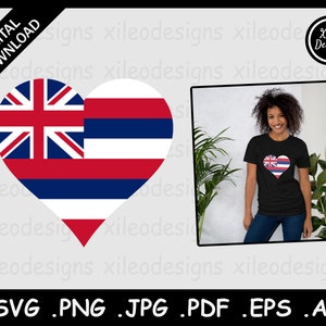 Hawaii Heart Flag SVG, HI USA Love Shape Flag, Icon Sign Symbol Clipart Emoji Vector Cricut Cut File Digital Download, png jpg pdf eps ai