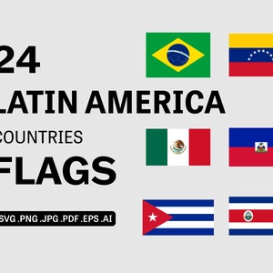 Set di pacchetti SVG bandiere di paesi dell'America Latina - Banner di bandiera nazionale della nazione dei paesi, Cricut Cut File Icon Clipart Vector, eps png jpg ai pdf