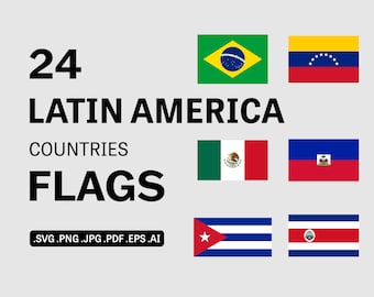 Latin America Country Flags SVG Bundle Set - Countries Nation National Flag Banner, Cricut Cut File Icon Clipart Vector, eps png jpg ai pdf