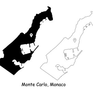 Monte Carlo Monaco Karte Hauptstadt State Country Location Pin Schwarz Weiß Silhouette Umriss Geografie Region Landkarten jpg svg png ai eps