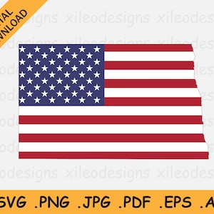 North Dakota Karte US Flagge svg, ND USA auf amerikanischer Flagge, Amerika State Banner Form Border Outline, Cricut Cut File Vektor, eps ai png jpg pdf