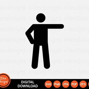 May include: Black silhouette of a person standing with their right arm outstretched and their left hand on their hip.
