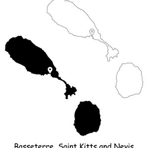 Basseterre St. Saint Kitts und Nevis Karte Hauptstadt Landort Pin Schwarz Weiß Silhouette Umriss Geografie Ort jpg svg png ai eps