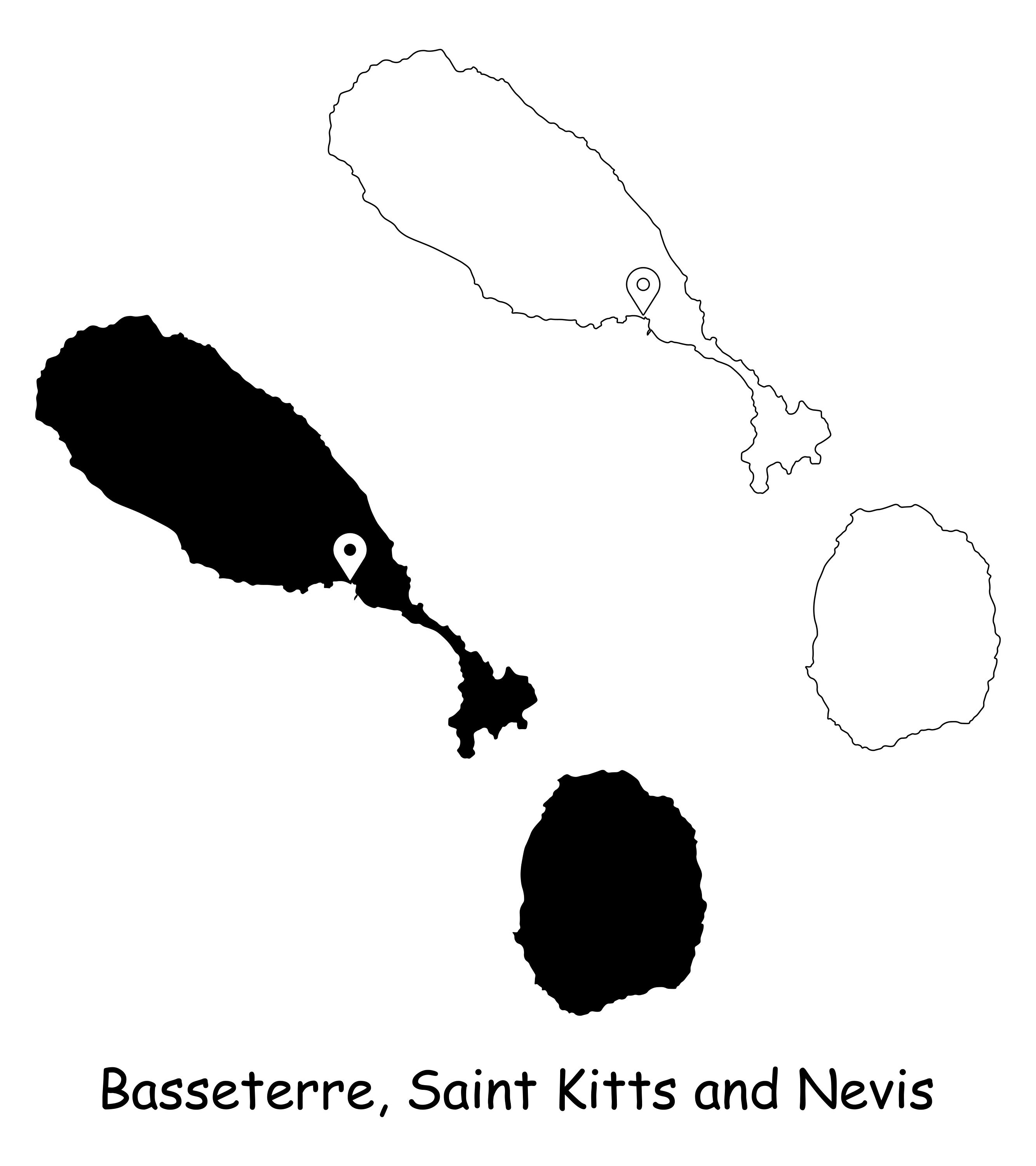 Basseterre St. Saint Kitts and Nevis Map Capital City Country Location Pin Black White Silhouette Outline Geography Place jpg svg png ai eps