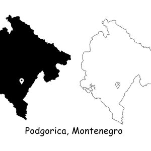 Podgorica Montegrinen Karte Hauptstadt Landort Pin Schwarz Weiß Silhouette Umriss Geografie Region Hauptstadt Karten jpg svg png ai eps
