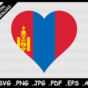 May include: A heart-shaped graphic with the flag of Mongolia. The flag is blue, red, and yellow with a stylized symbol in the center.