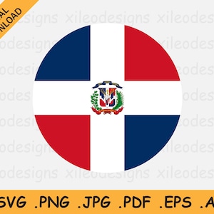 Dominican Republic Round Flag SVG - National Circular Circle Banner Button Icon, Instant Digital Download Vector, svg eps ai png jpg pdf
