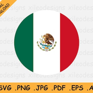Mexico Round Flag SVG - Mexican Circle Icon, Country National Circular Banner Button Badge Sign, Digital Download Vector, eps ai png jpg pdf