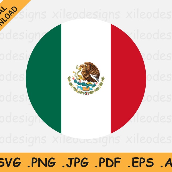 Mexico Round Flag SVG - Mexican Circle Icon, Country National Circular Banner Button Badge Sign, Digital Download Vector, eps ai png jpg pdf