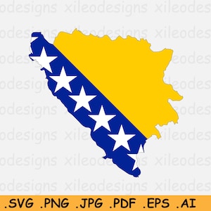 Bosnia y Herzegovina Mapa Bandera SVG - Mapa de Bosnia y Herzegovina, Mapa Bandera SVG, Descarga digital instantánea Icono de país - eps ai png jpg pdf