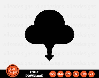 Icône de téléchargement nuage SVG Web données stockage serveur réseau base de données Tech symbole signe Clipart Cricut vecteur téléchargement numérique png jpg pdf eps ai