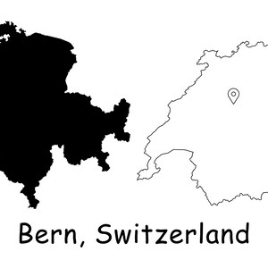 Bern Schweiz Karte Hauptstadt Landort Pin Schwarz Weiß Silhouette UmrissGeografie Region Ort Schweizer Landkarten jpg svg png ai ep