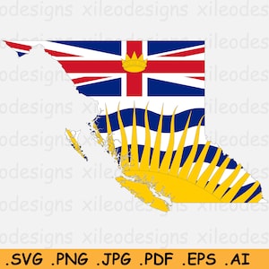 British Columbia Canada Map Flag SVG, British Columbia Flag Map, BC Canadian Province Map, Instant Digital Download Icon, eps ai png jpg pdf