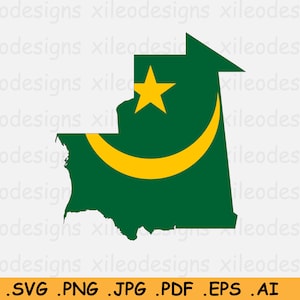 Mauritanië Kaart Vlag SVG, Mauritanië SVG Cricut Cut File, Land Nation Silhouette Outline Scrapbook Clipart Vector Icon eps ai png jpg pdf