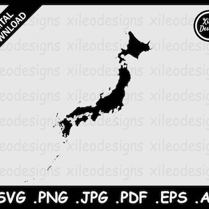 Mapa de Japón SVG, Frontera Nacional del País Japonés, Nippon Black Silhouette Cut Cut File Vector Icon png jpg jpeg pdf ai eps