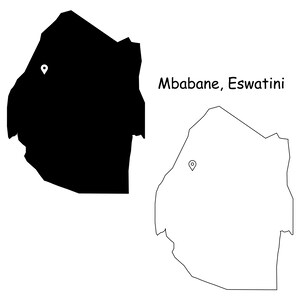 Mbabane Eswatini Swaziland Karte Hauptstadt Landort Pin Schwarz Weiß Silhouette Umriss Geografie Region Karte jpg svg png ai eps