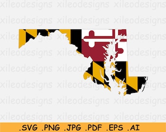 Maryland State Map Flag SVG - MD USA United States of America, Border Boundary Shape, U.S American svg Cut File Clipart - eps ai png jpg pdf